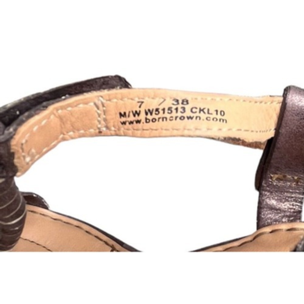 Born Crown Sandals Womens 7M Brown Gold Leather Comfort Double Strap Heel Buckle - Picture 7 of 8